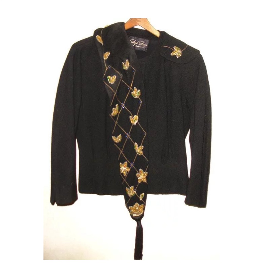 Vintage 1940 Black Embroidered Beaded Scarf Jacket